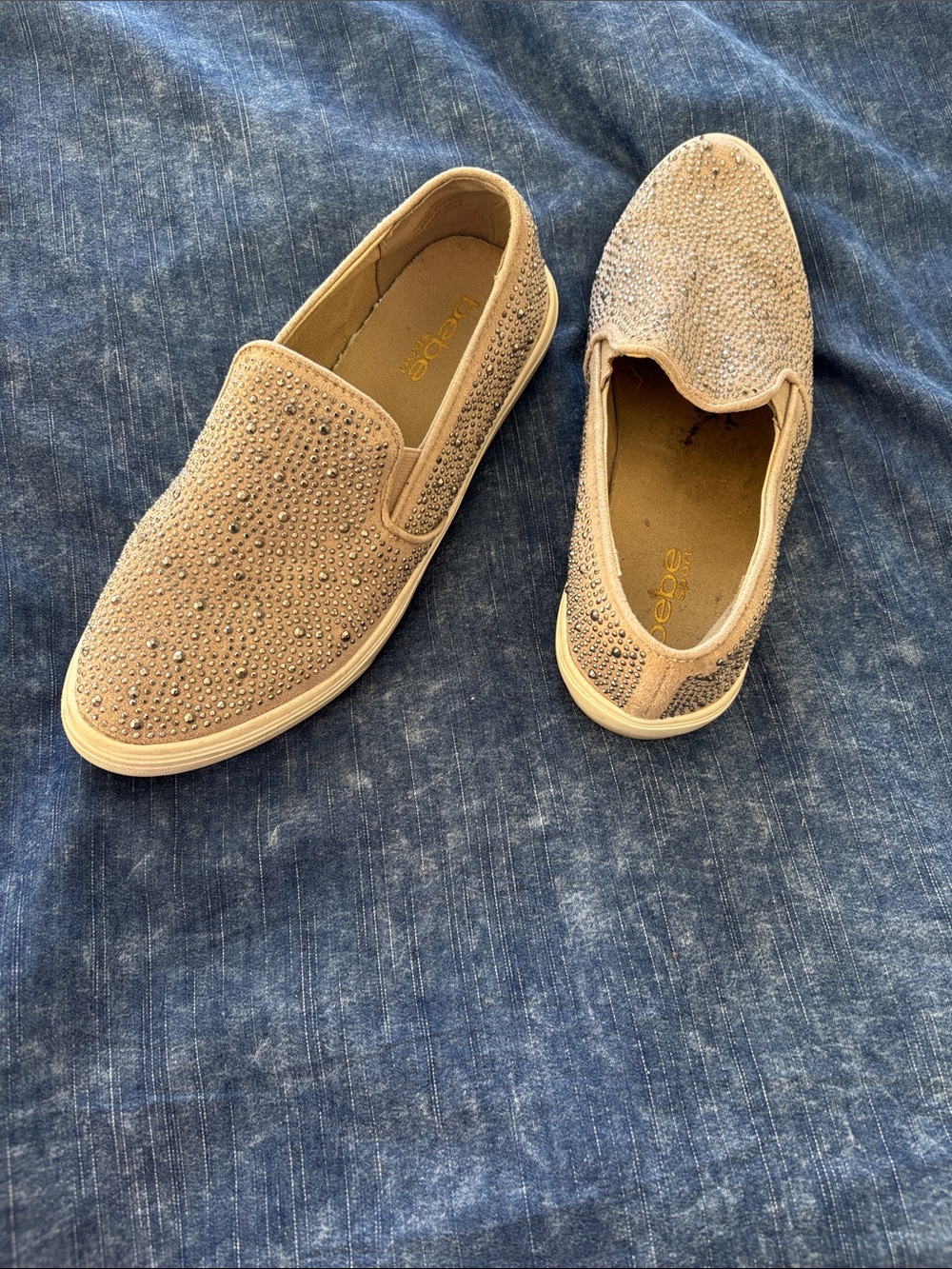 Bebe Women's Nude Crystal-Embellished Slip-On Loafers